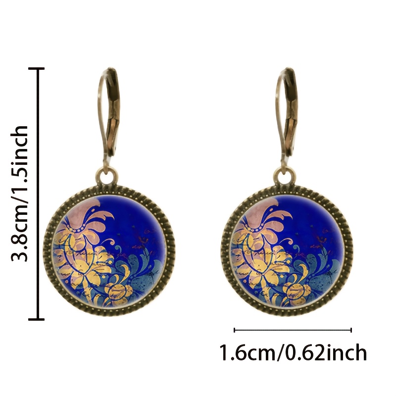 2pc Blue Floral Pattern Pendant Earrings Set with Ear Hooks